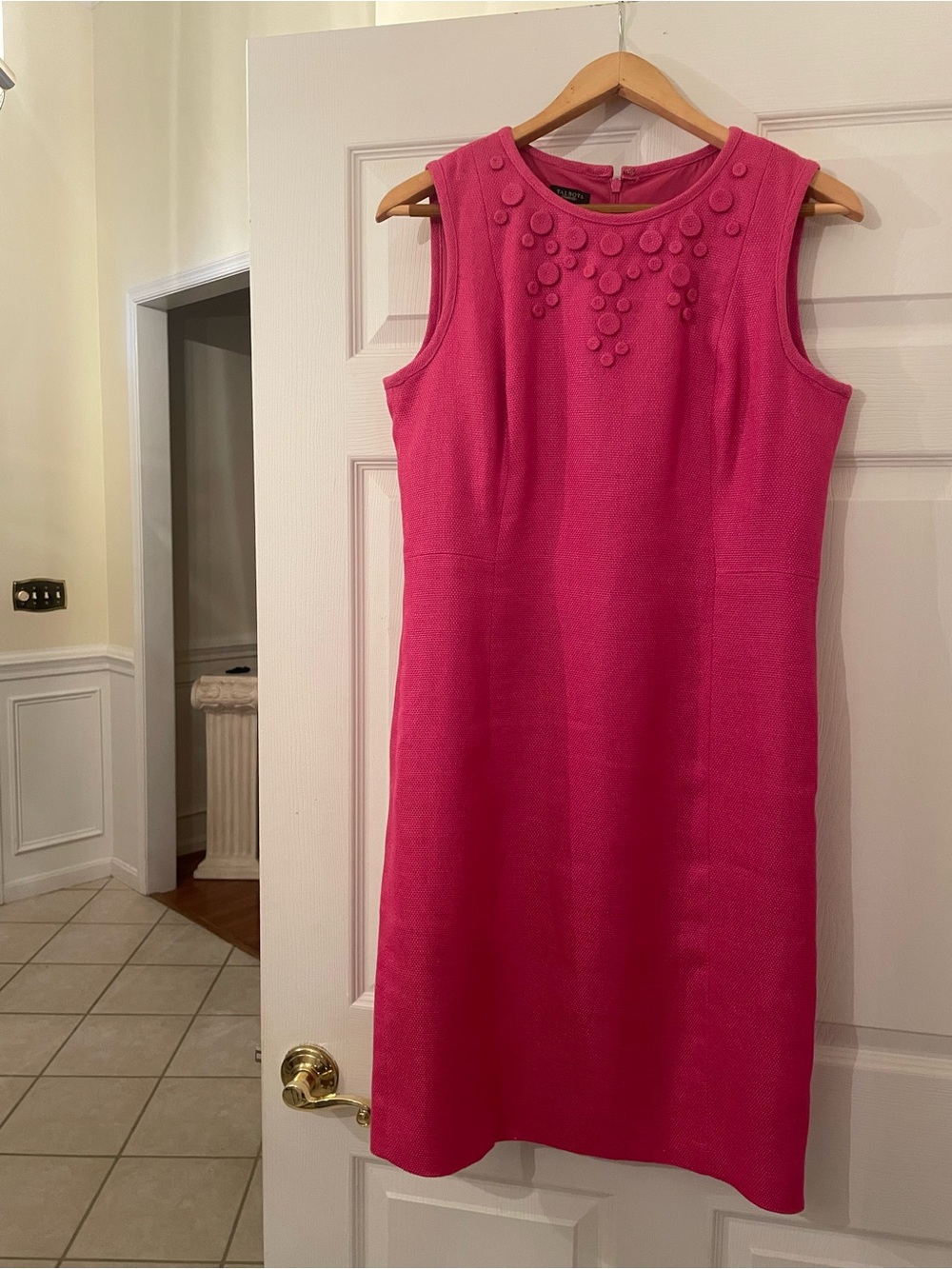 Talbots Hot Pink Sleeveless Sheath Dress with Appliqué Neck Detail- 10